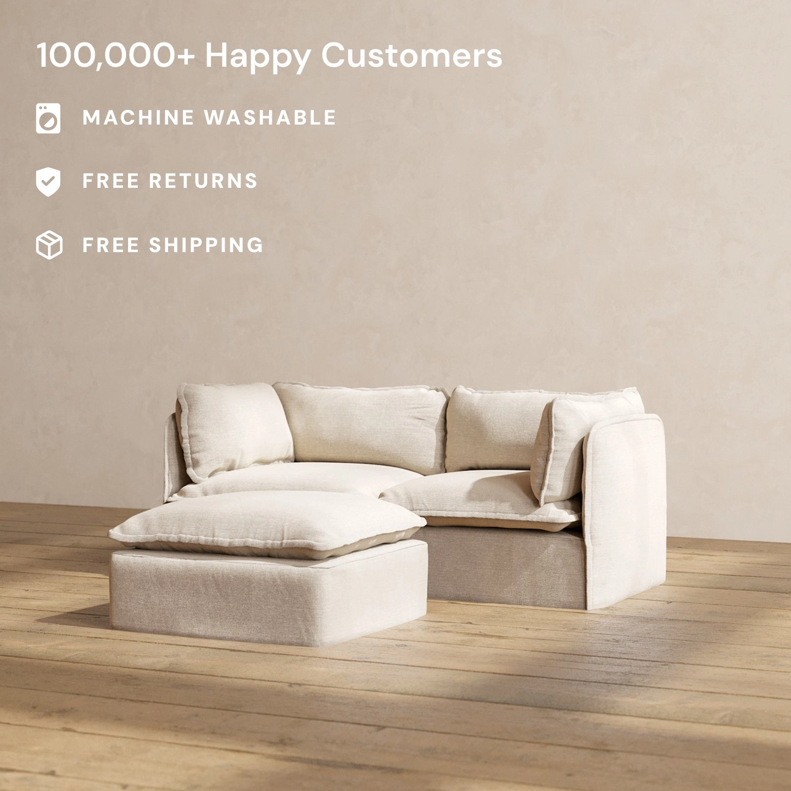Modular Performance 2-Seater   Ottoman in Oat | Relaxed Blend