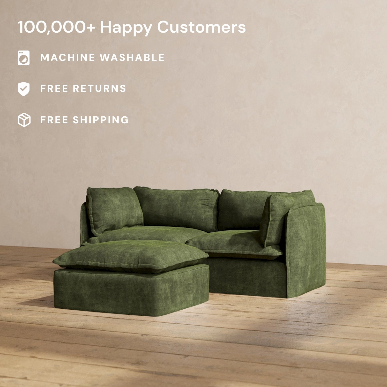 Modular Performance 2-Seater   Ottoman in Olive | Deluxe Blend