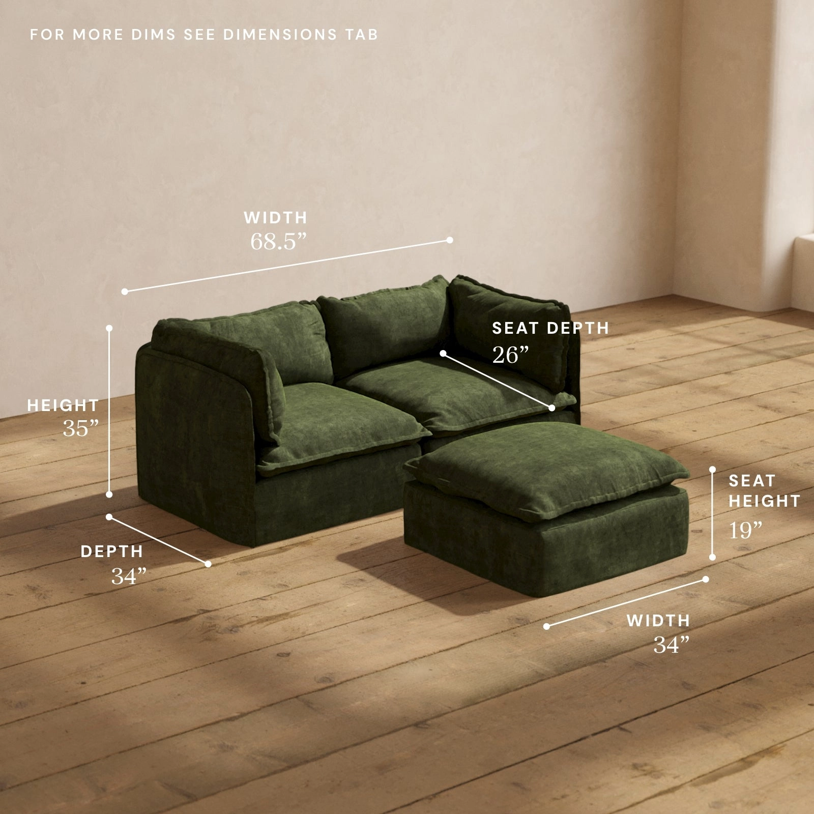 Modular Performance 2-Seater   Ottoman in Olive | Deluxe Blend