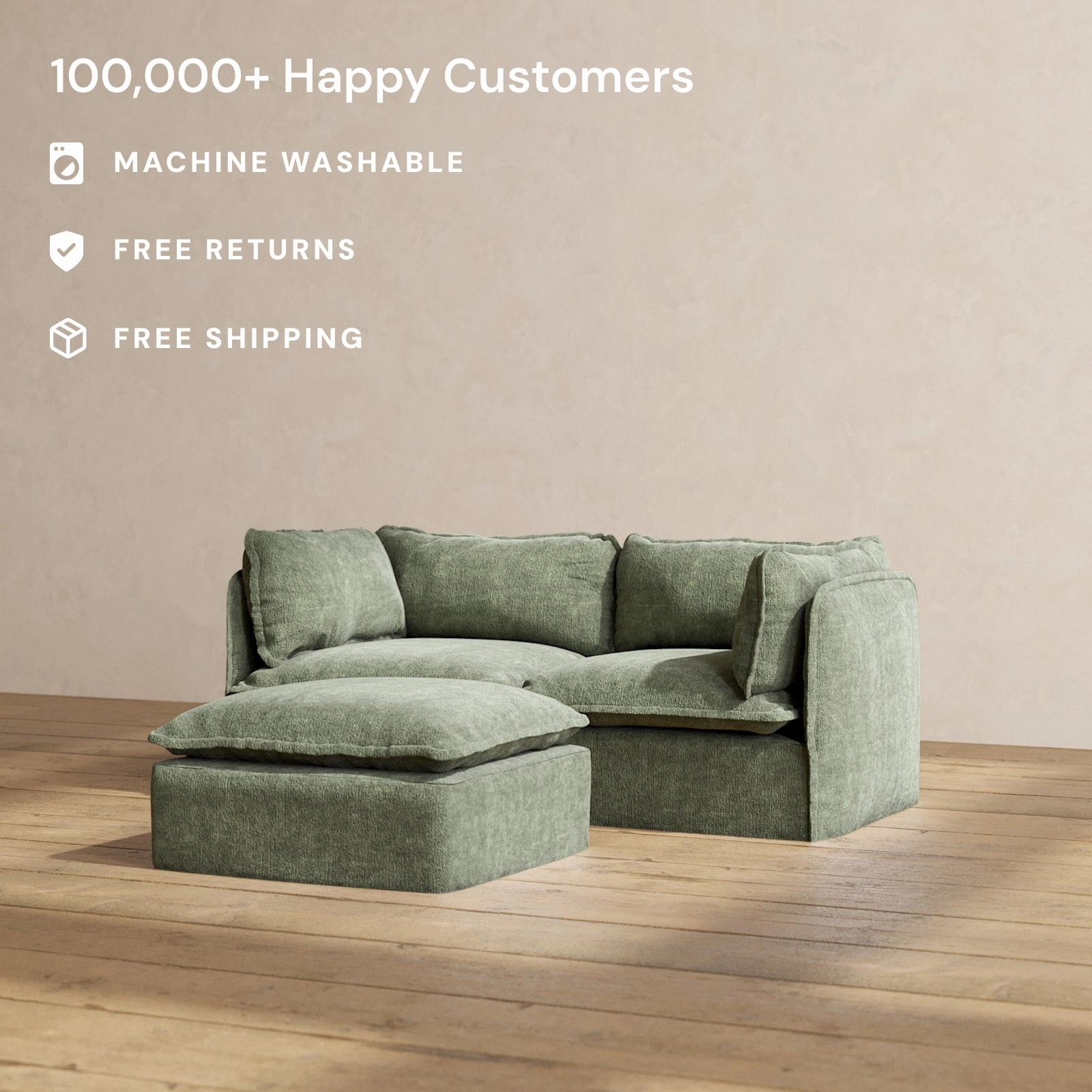 Modular Performance 2-Seater   Ottoman in Willow | Deluxe Blend