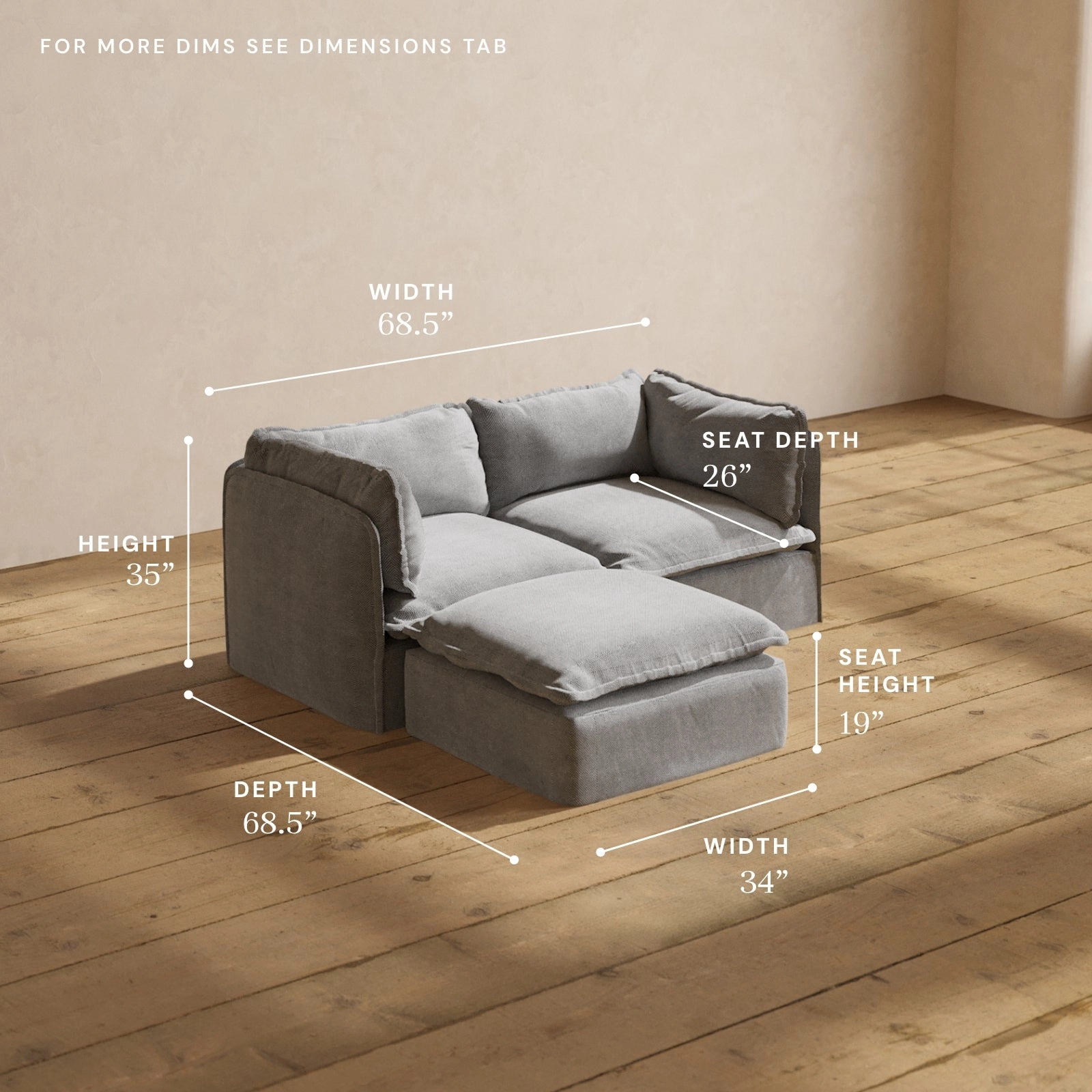 Modular Performance 2-Seater Sectional in Ash | Relaxed Blend