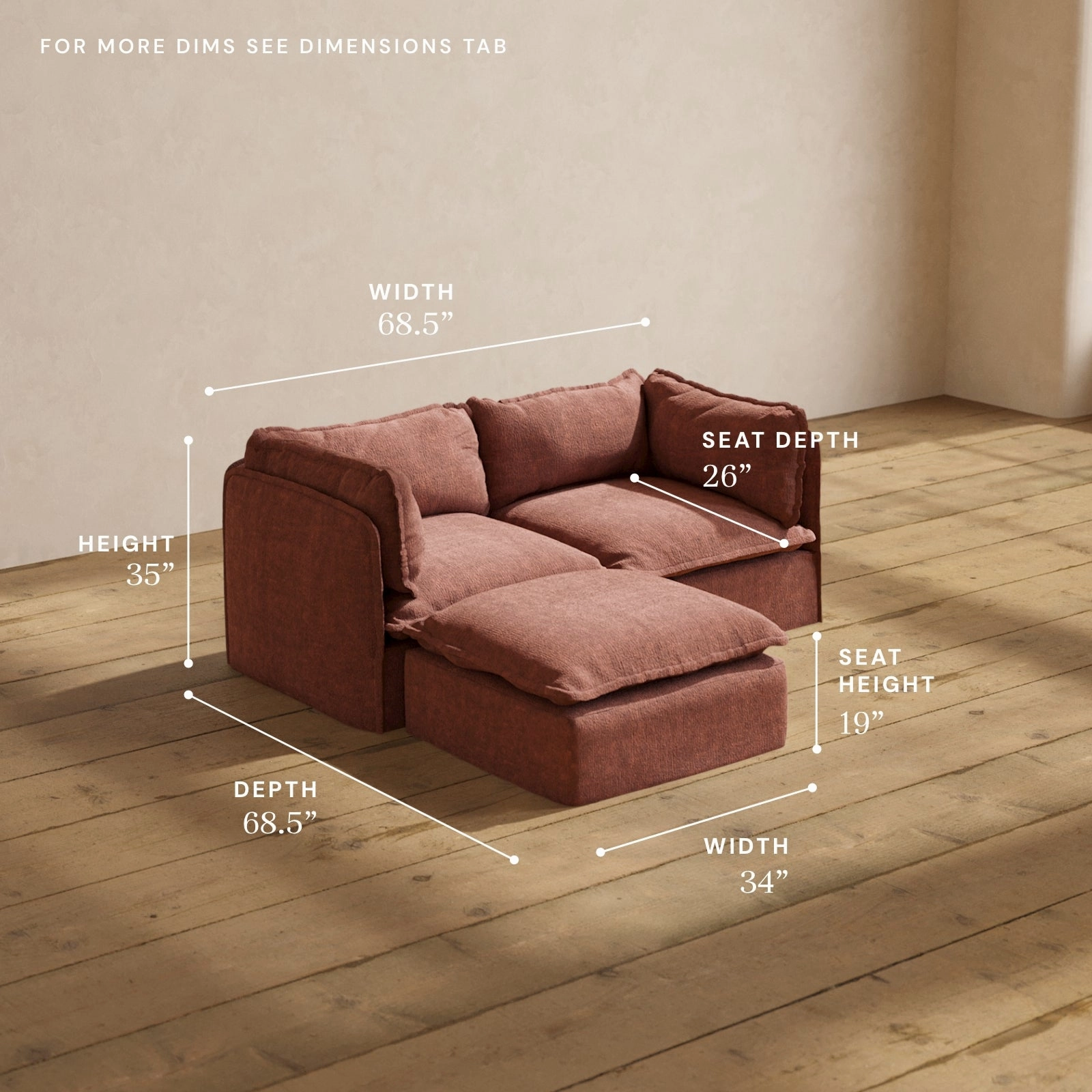 Modular Performance 2-Seater Sectional in Chestnut | Deluxe Blend