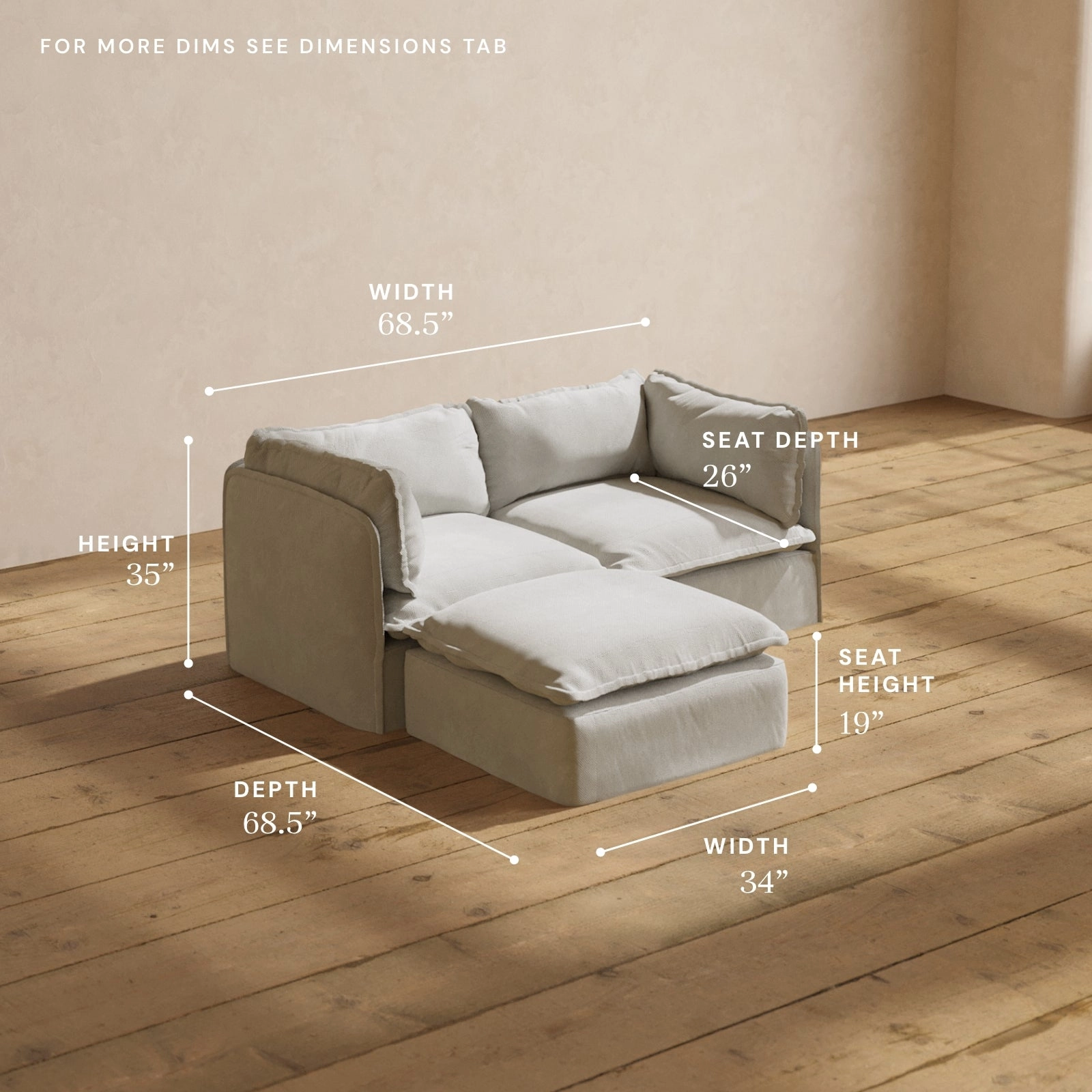 Modular Performance 2-Seater Sectional in Cloud | Relaxed Blend