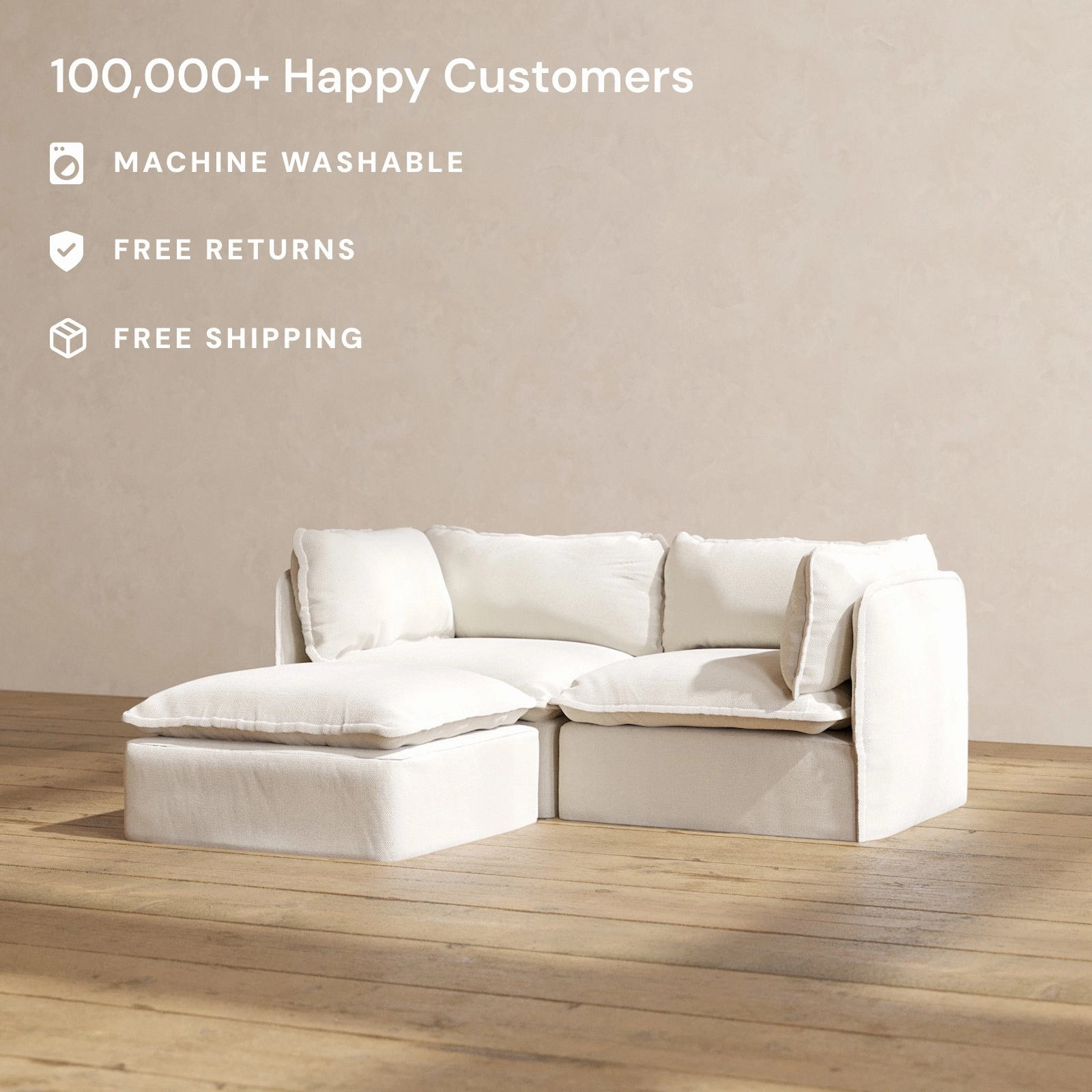 Modular Performance 2-Seater Sectional in Flour | Relaxed Blend