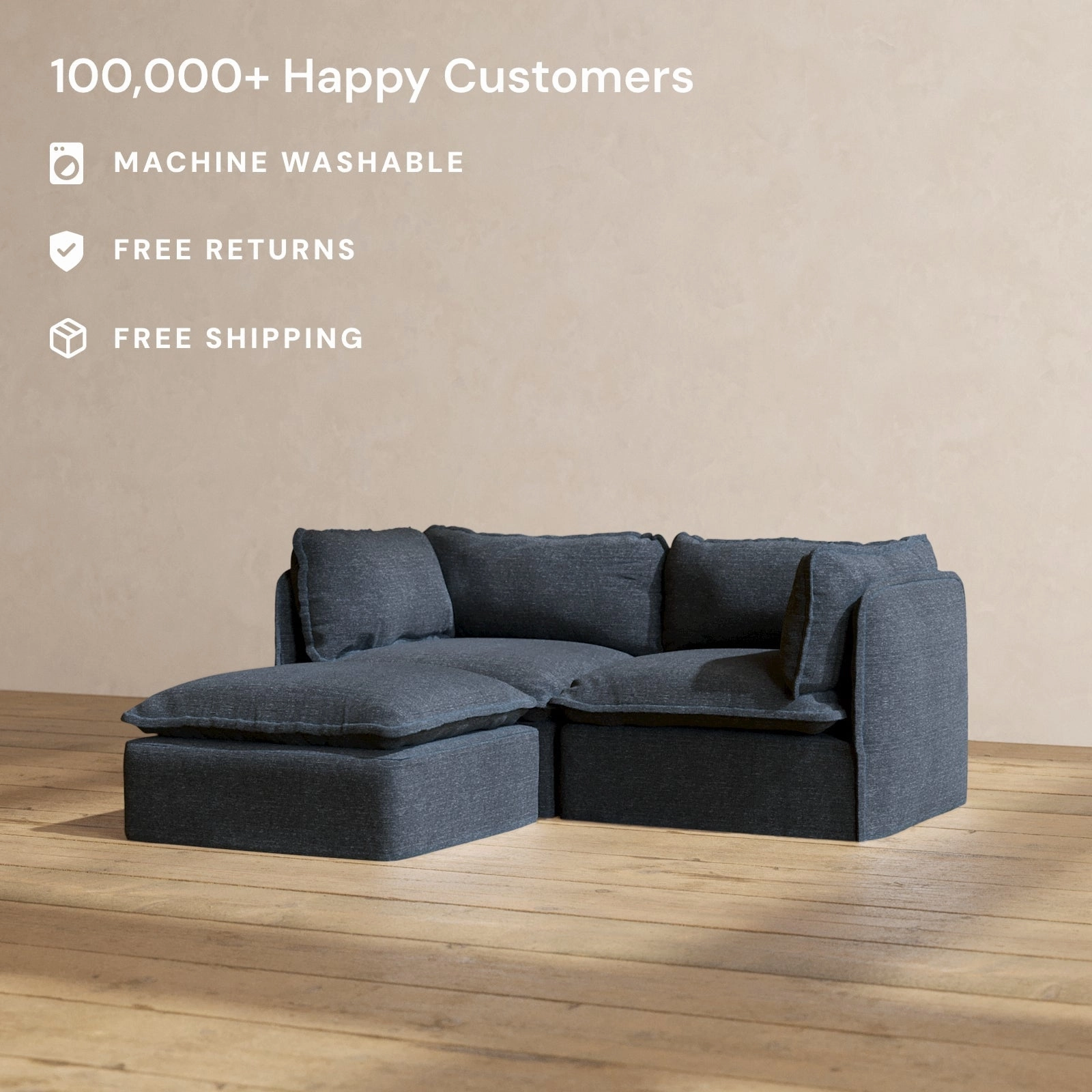Modular Performance 2-Seater Sectional in Indigo | Deluxe Blend