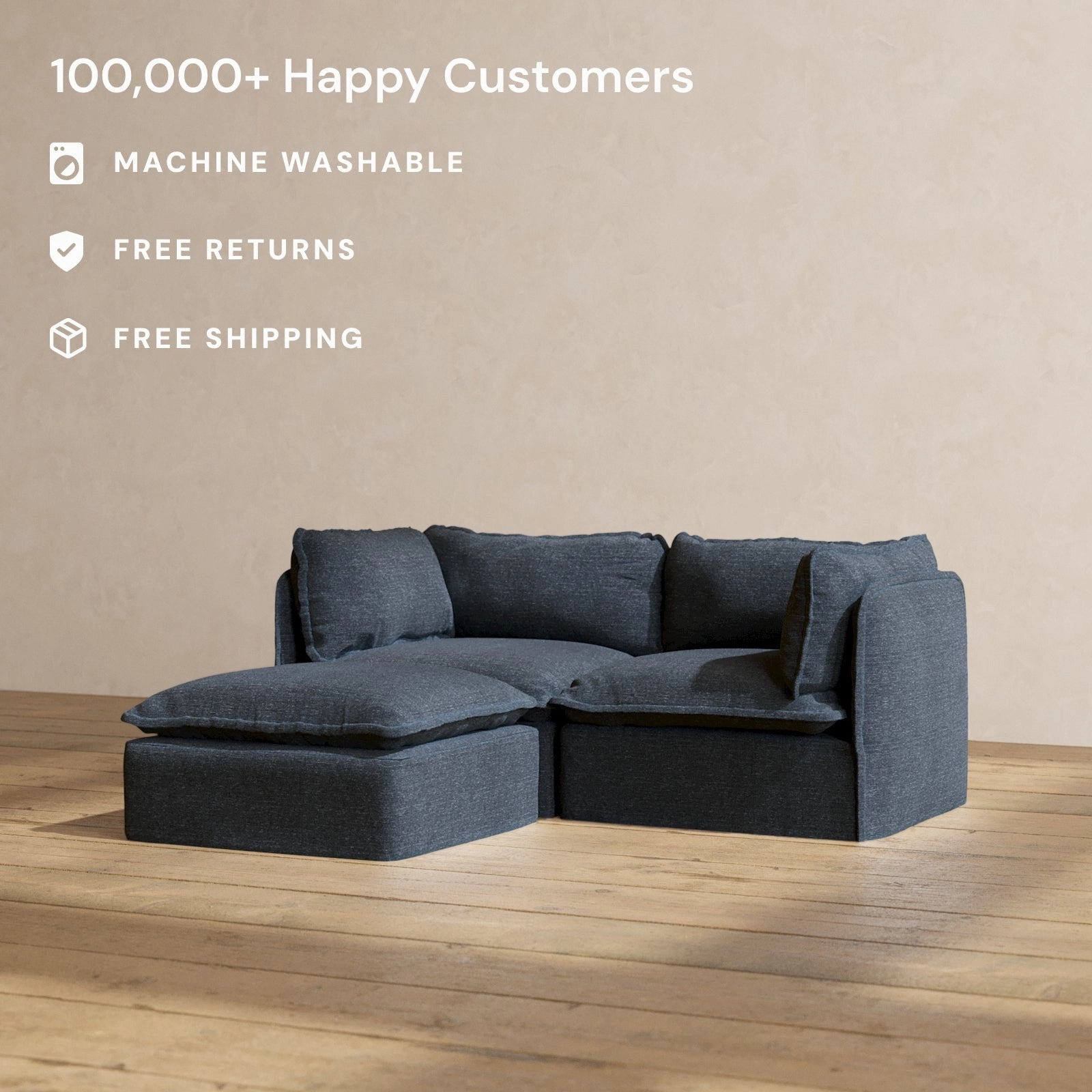 Modular Performance 2-Seater Sectional in Indigo | Relaxed Blend