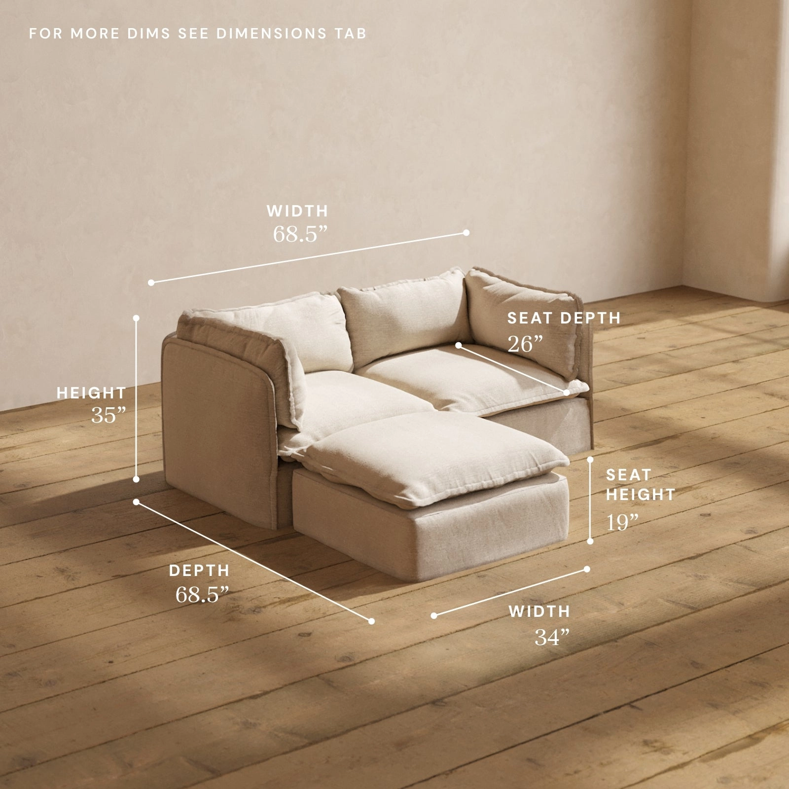 Modular Performance 2-Seater Sectional in Oat | Deluxe Blend