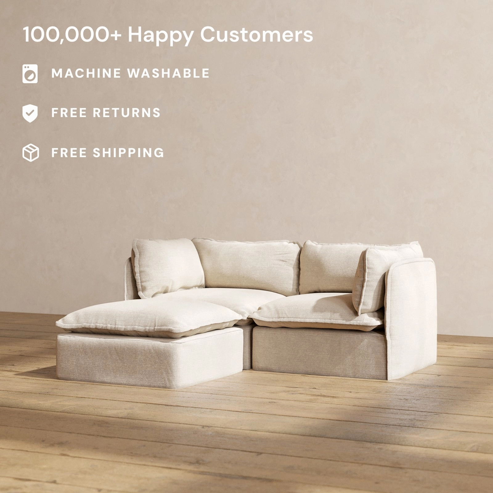 Modular Performance 2-Seater Sectional in Oat | Deluxe Blend