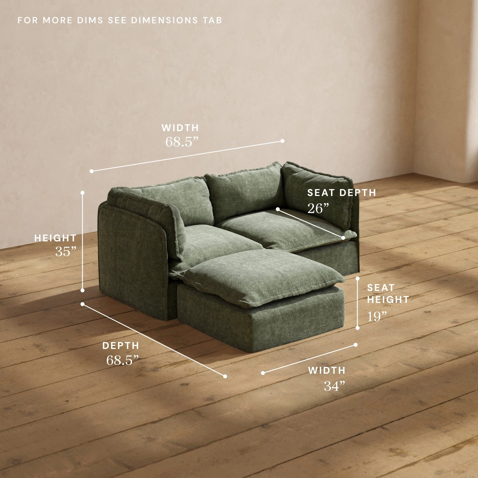 Modular Performance 2-Seater Sectional in Willow | Relaxed Blend