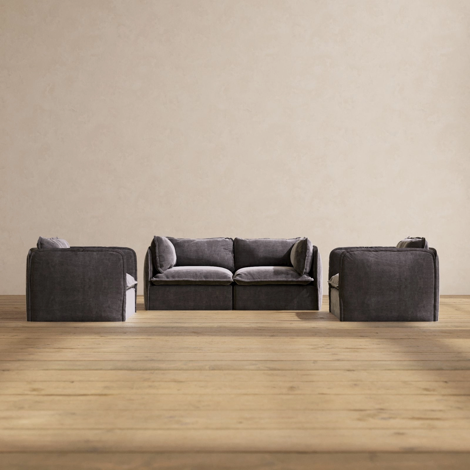 Modular Performance 2-Seater Sofa   Armchair Set in Cinder | Deluxe Blend