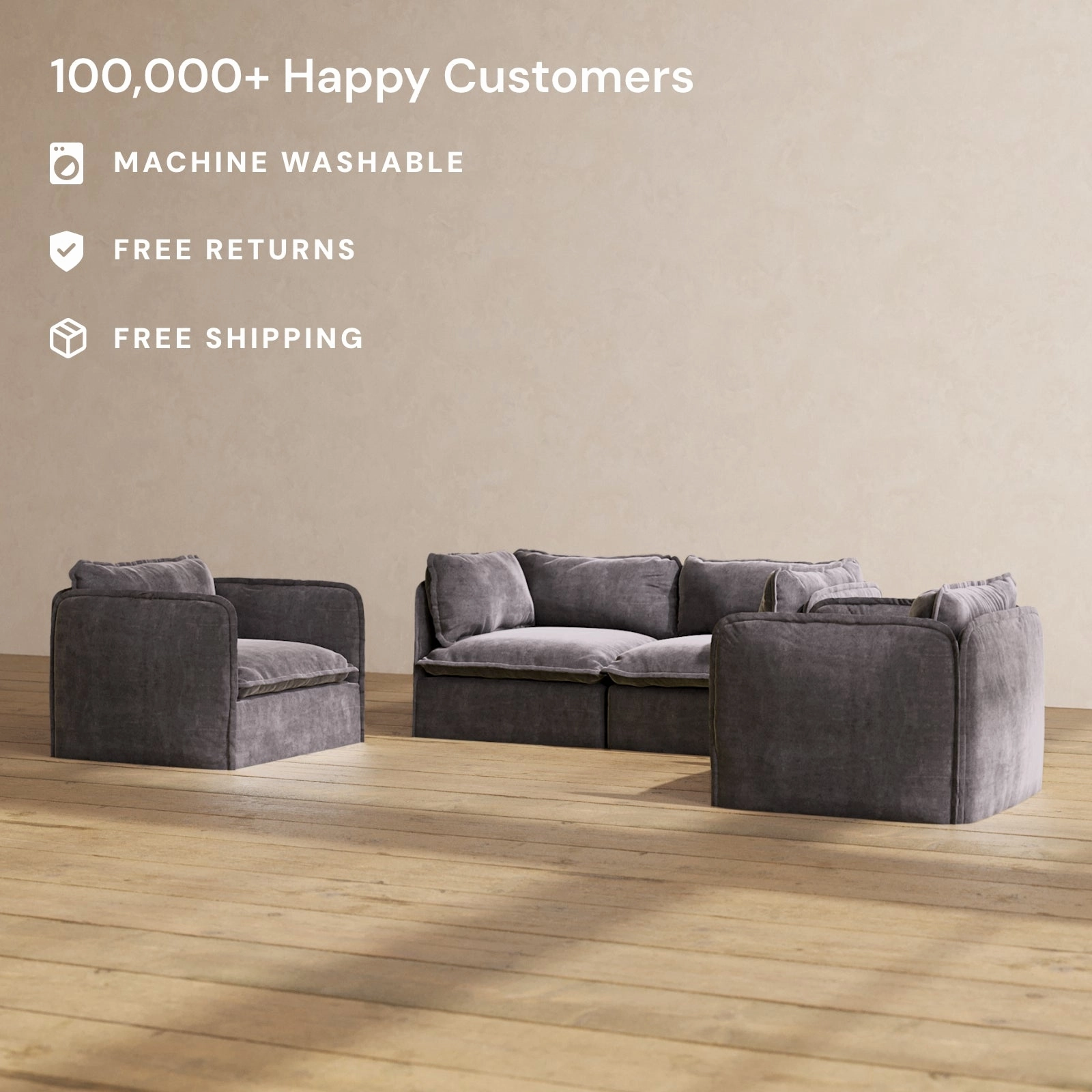 Modular Performance 2-Seater Sofa   Armchair Set in Cinder | Relaxed Blend
