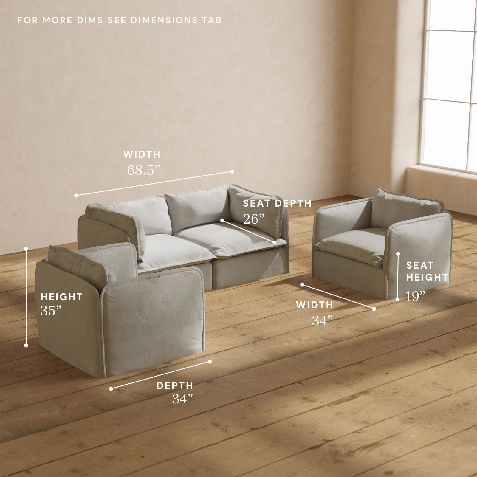 Modular Performance 2-Seater Sofa   Armchair Set in Cloud | Deluxe Blend