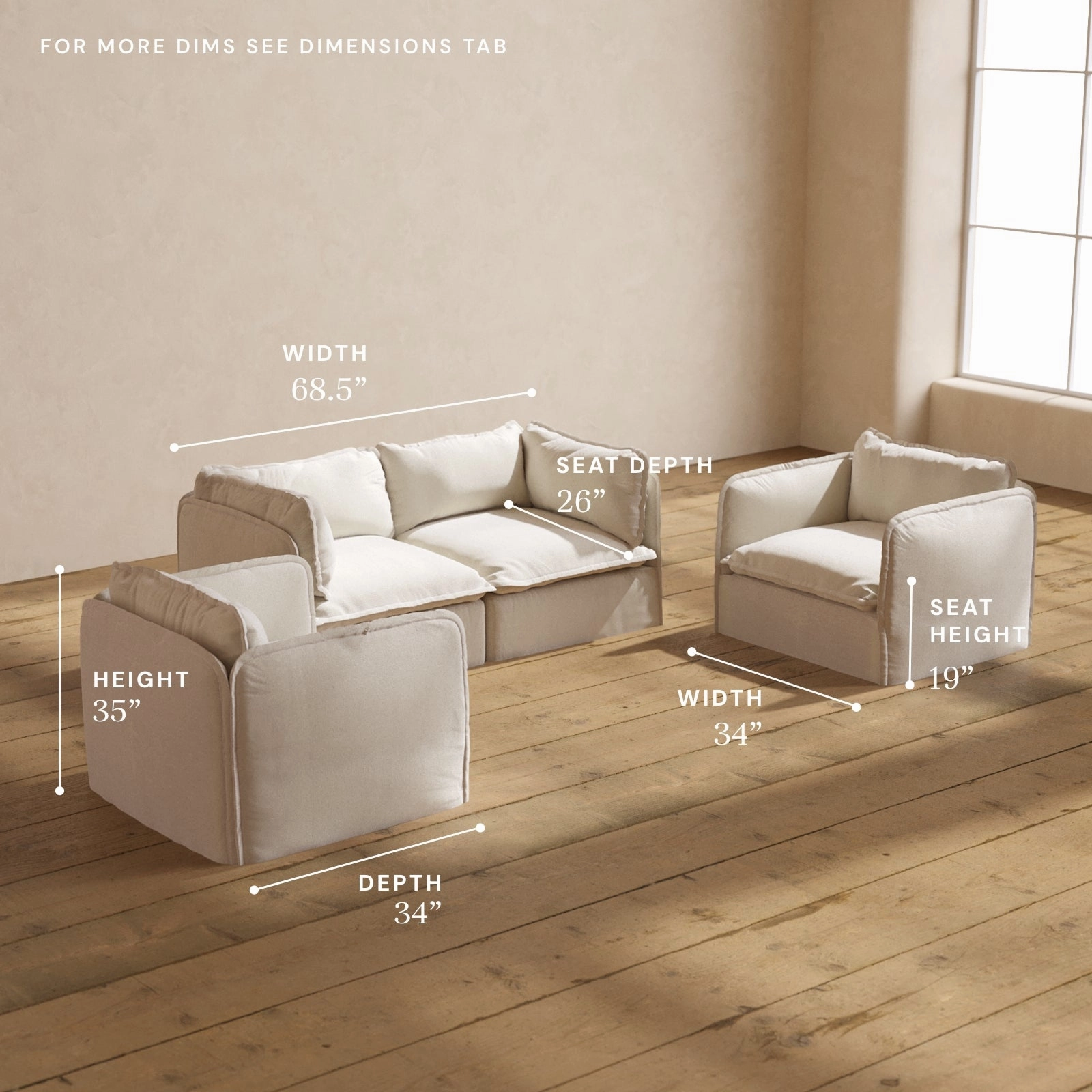 Modular Performance 2-Seater Sofa   Armchair Set in Flour | Deluxe Blend