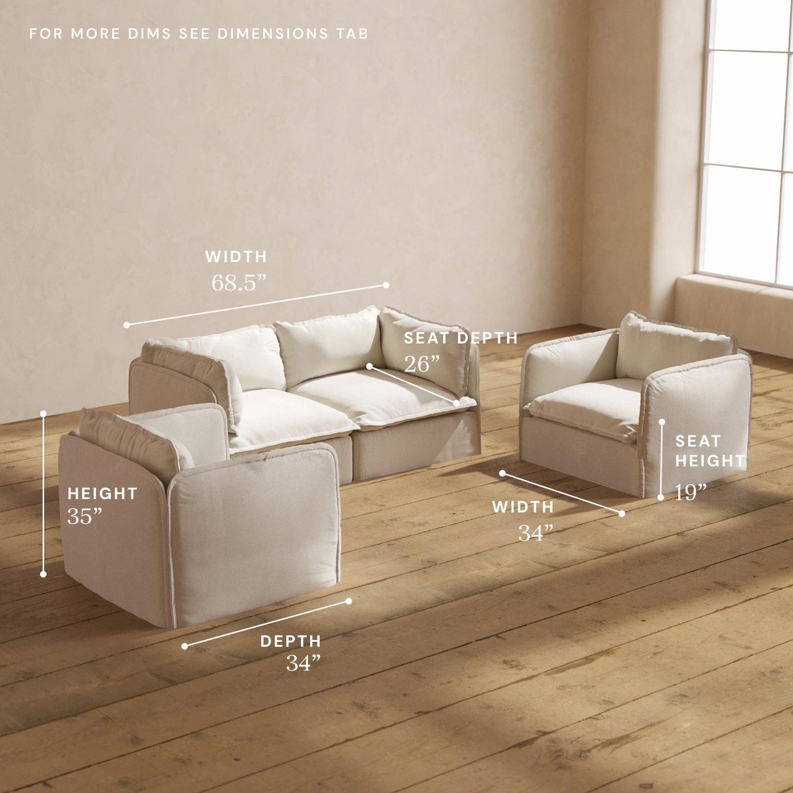 Modular Performance 2-Seater Sofa   Armchair Set in Flour | Relaxed Blend
