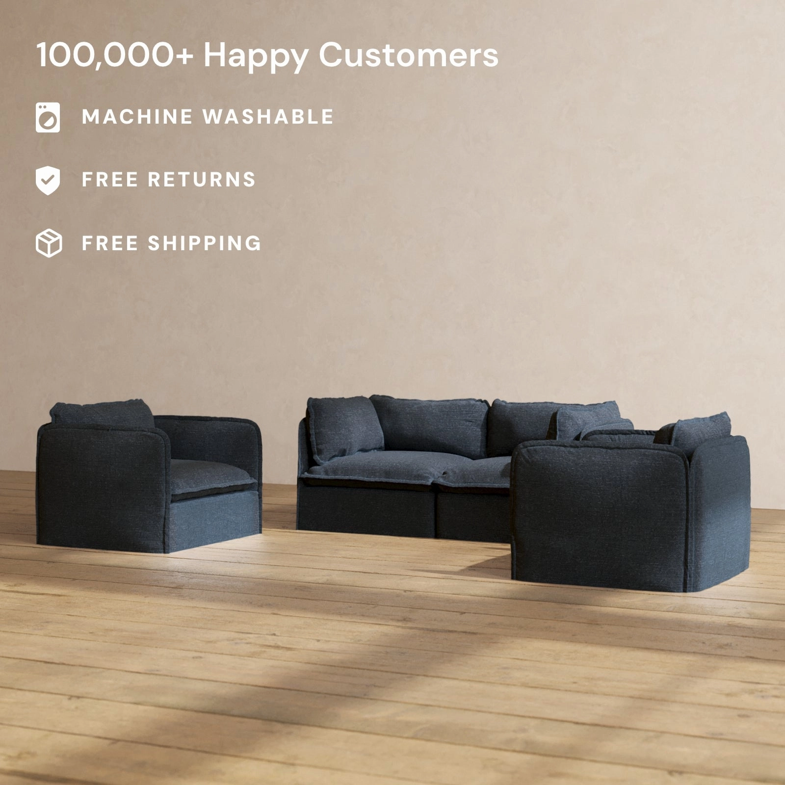 Modular Performance 2-Seater Sofa   Armchair Set in Indigo | Deluxe Blend