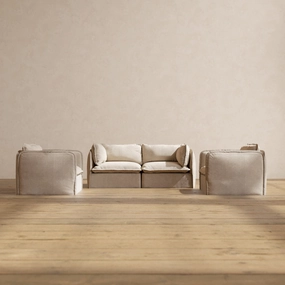 Modular Performance 2-Seater Sofa   Armchair Set in Oat | Deluxe Blend