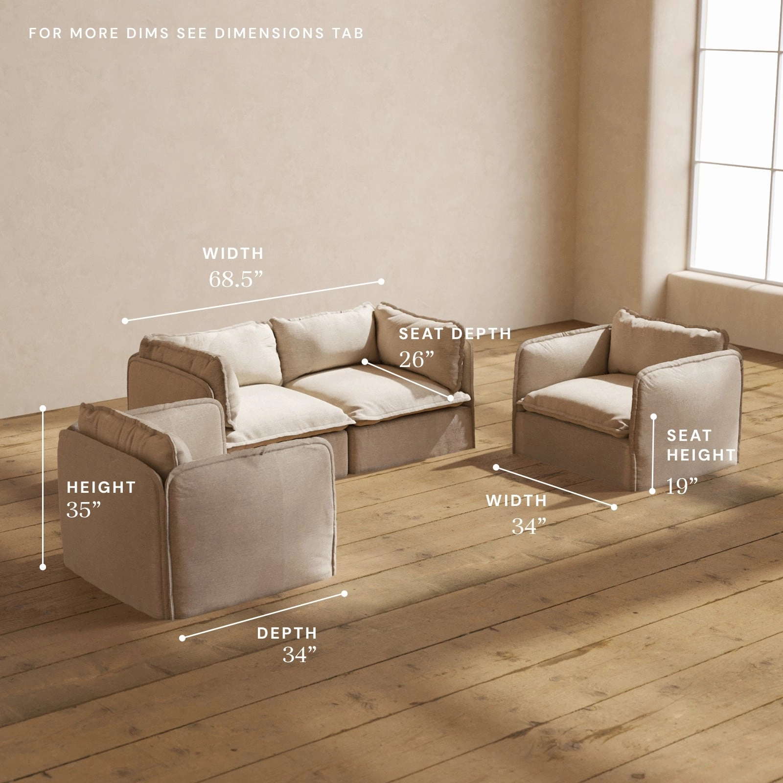 Modular Performance 2-Seater Sofa   Armchair Set in Oat | Deluxe Blend