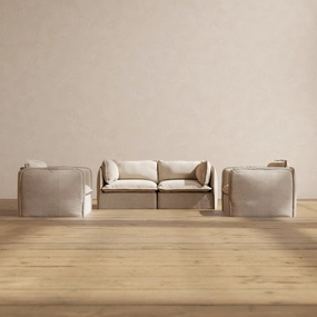 Modular Performance 2-Seater Sofa   Armchair Set in Oat | Relaxed Blend