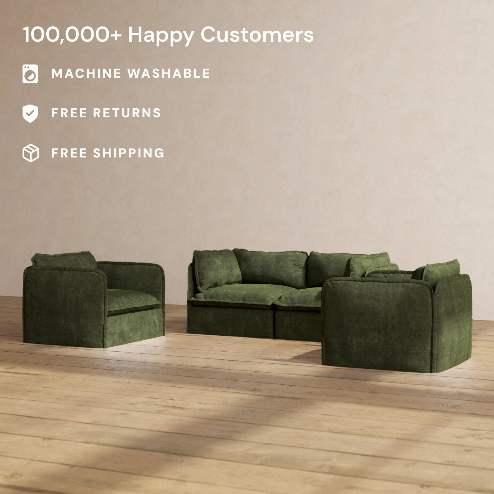 Modular Performance 2-Seater Sofa   Armchair Set in Olive | Deluxe Blend