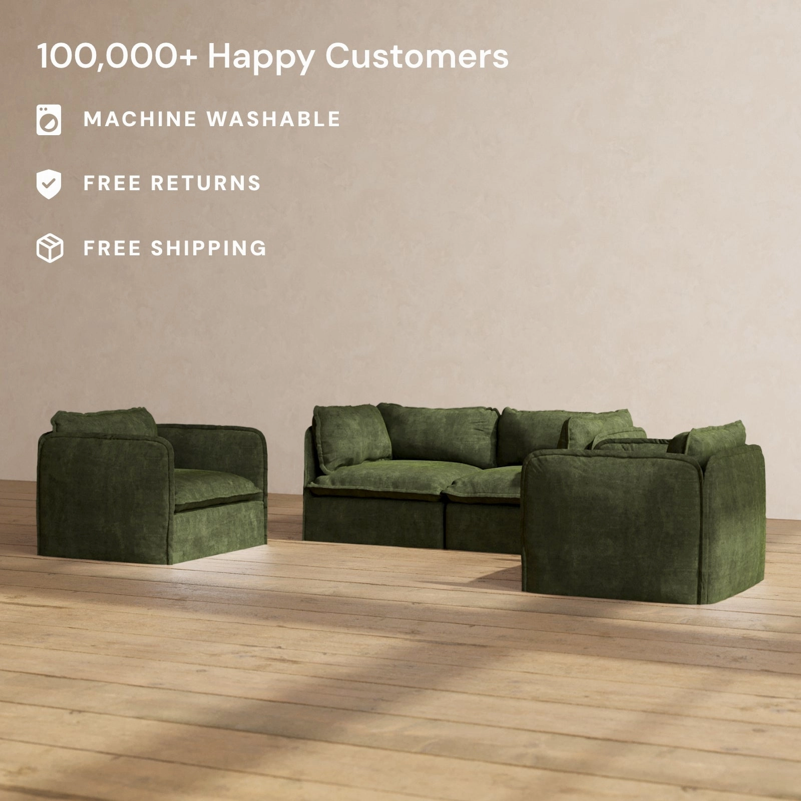 Modular Performance 2-Seater Sofa   Armchair Set in Olive | Relaxed Blend