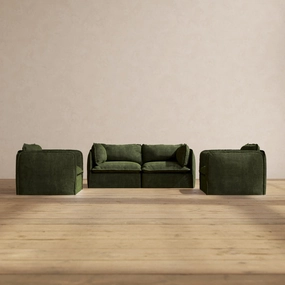 Modular Performance 2-Seater Sofa   Armchair Set in Olive | Relaxed Blend