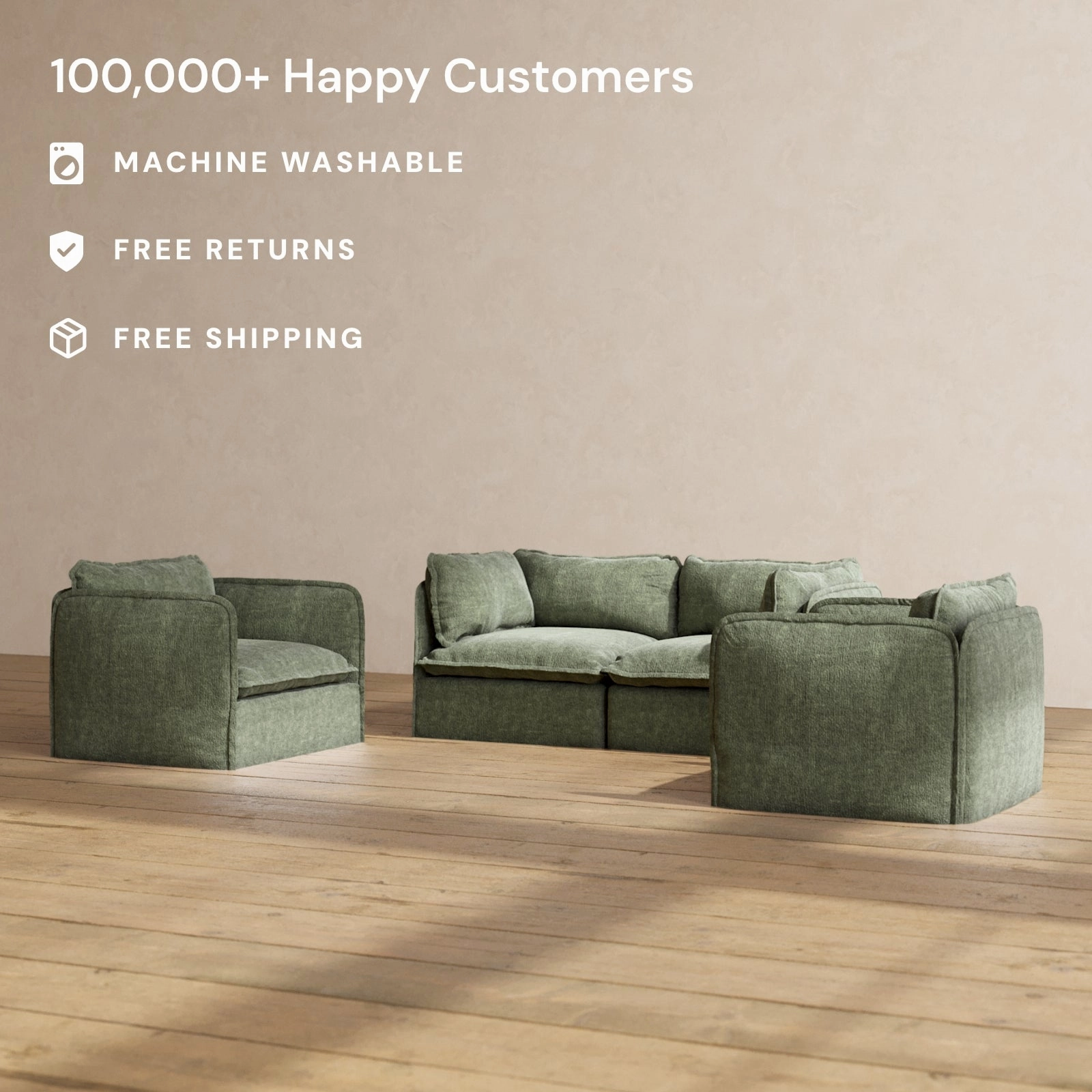 Modular Performance 2-Seater Sofa   Armchair Set in Willow | Deluxe Blend