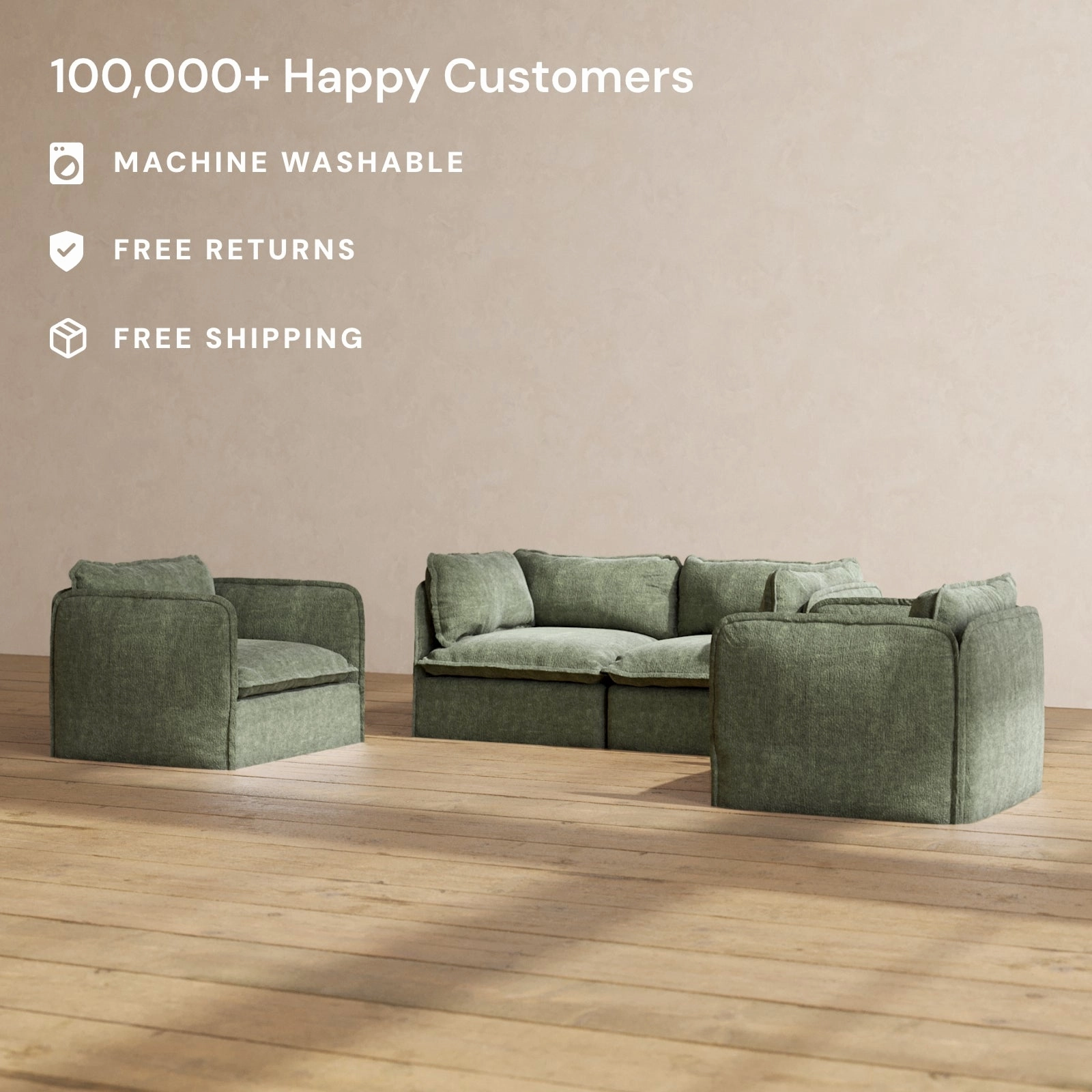 Modular Performance 2-Seater Sofa   Armchair Set in Willow | Relaxed Blend