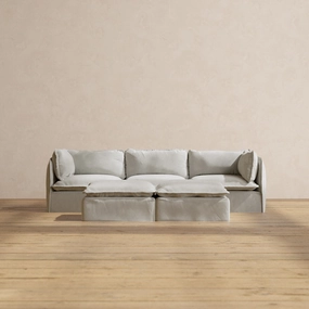 Modular Performance 3-Seater   Bench Ottoman in Cloud | Deluxe Blend