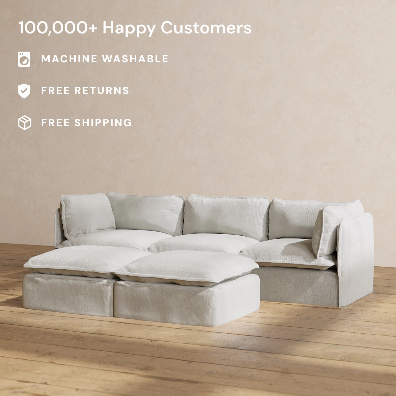 Modular Performance 3-Seater   Bench Ottoman in Cloud | Deluxe Blend