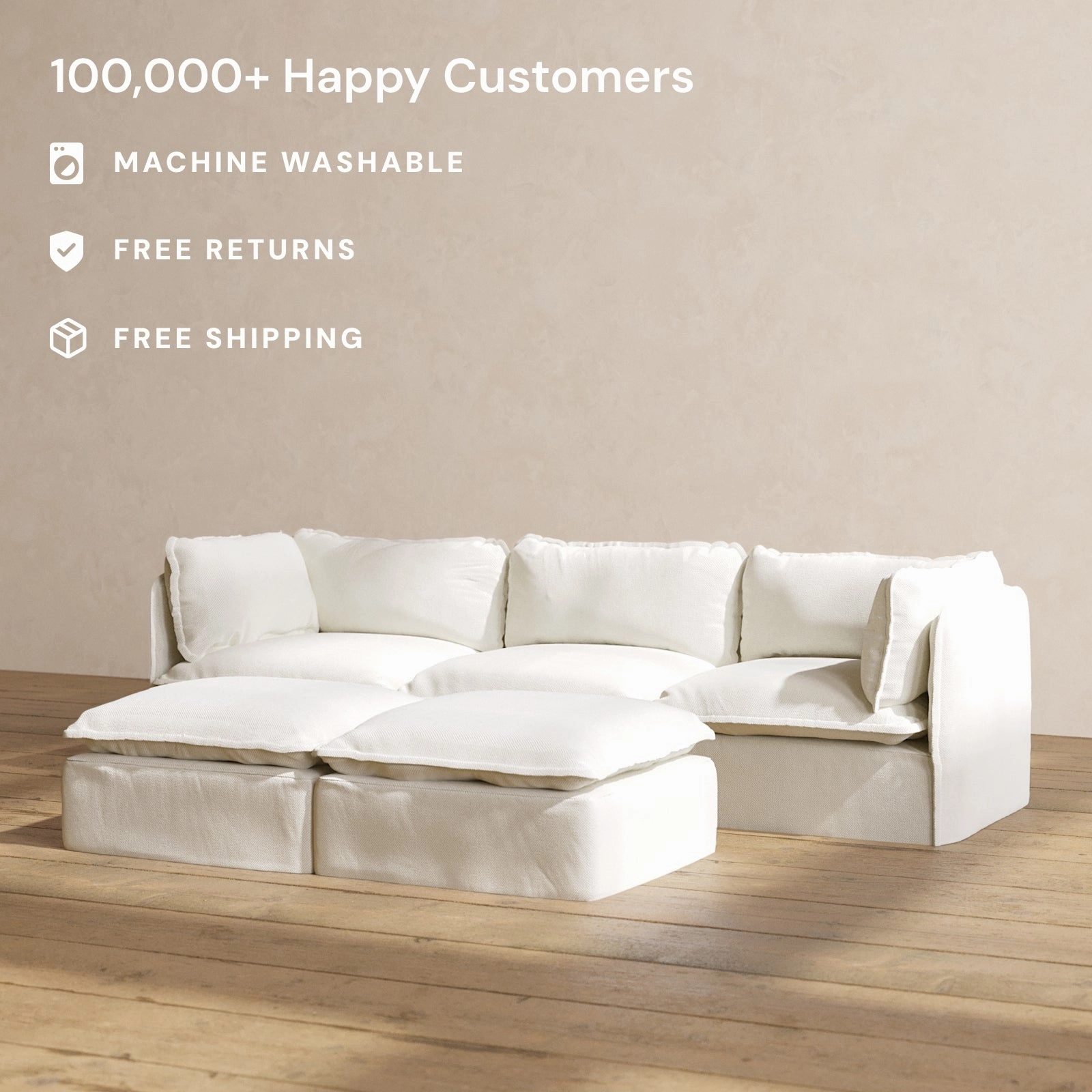 Modular Performance 3-Seater   Bench Ottoman in Eggshell | Deluxe Blend
