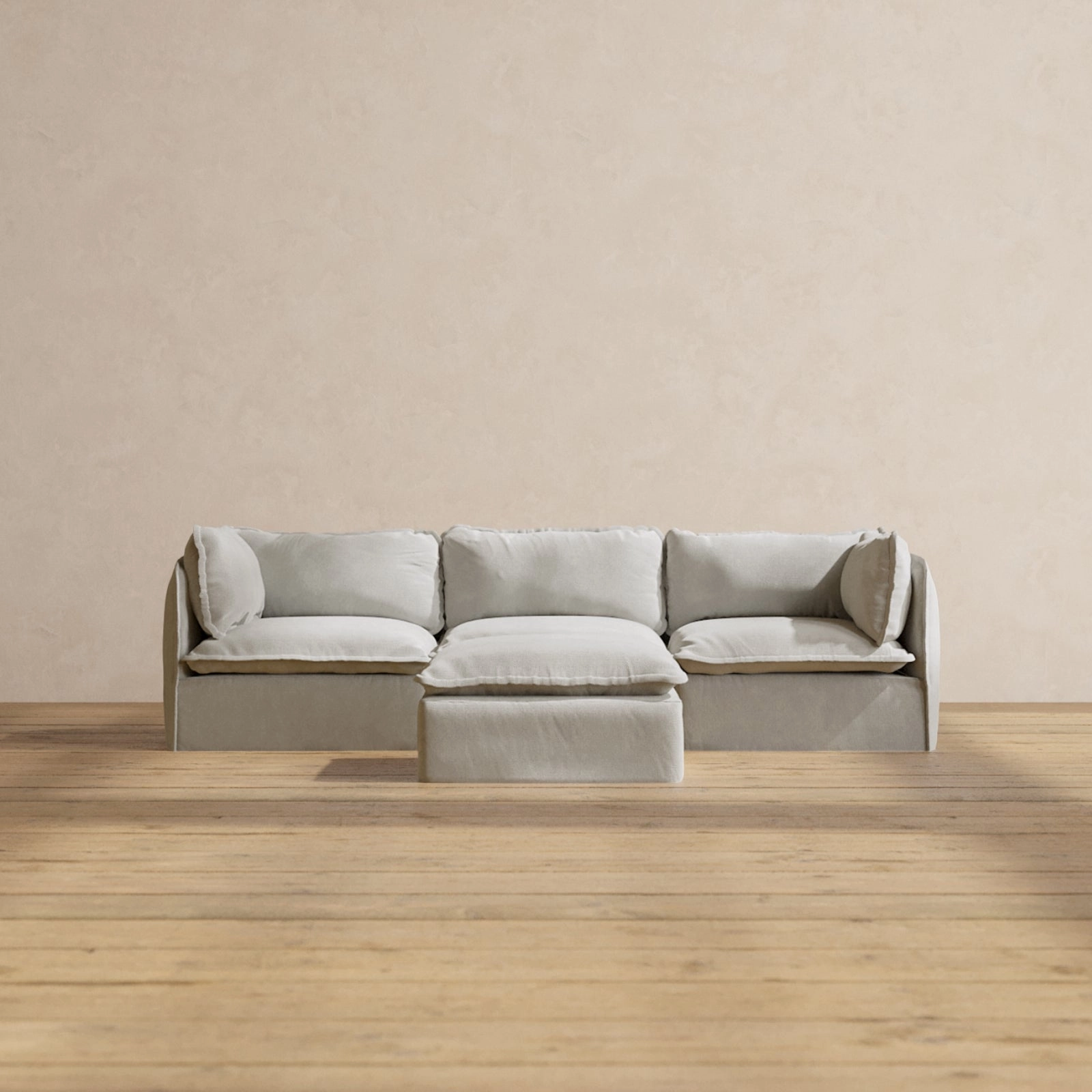 Modular Performance 3-Seater   Ottoman in Cloud | Deluxe Blend