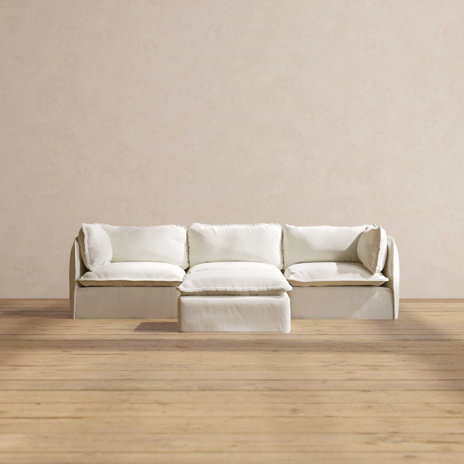 Modular Performance 3-Seater   Ottoman in Eggshell | Deluxe Blend