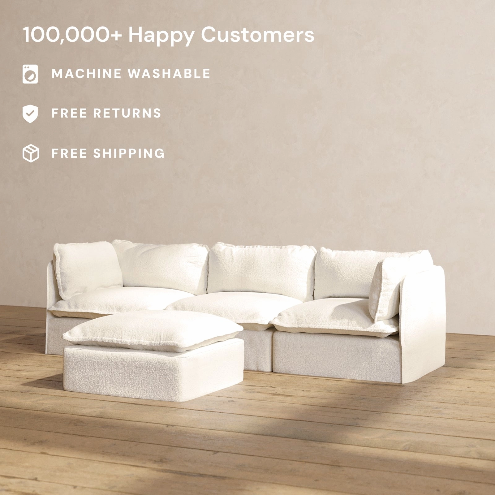 Modular Performance 3-Seater   Ottoman in Mousse | Deluxe Blend