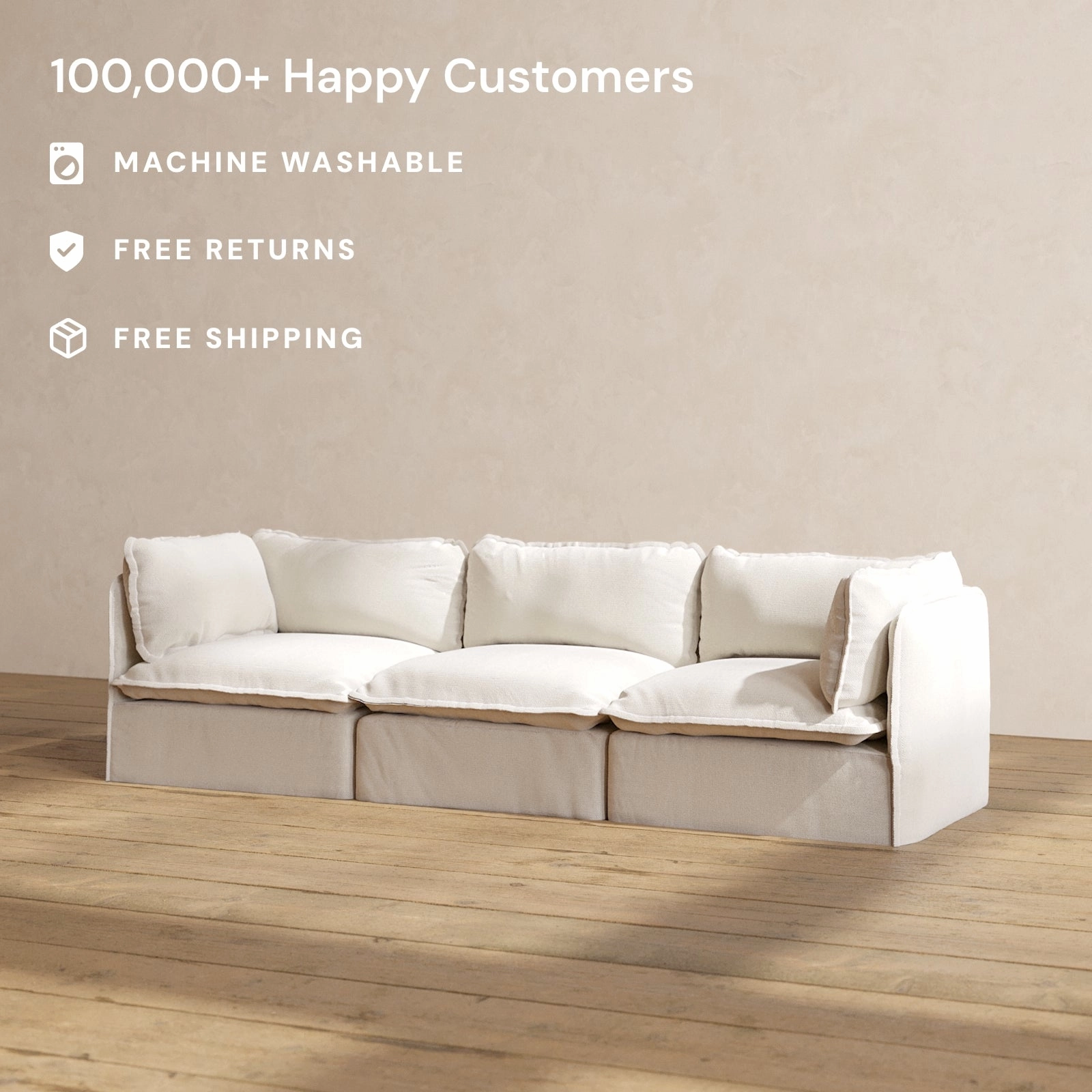 Modular Performance 3-Seater in Flour | Deluxe Blend