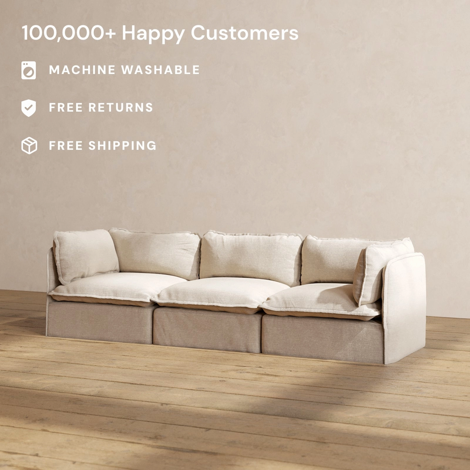 Modular Performance 3-Seater in Oat | Deluxe Blend