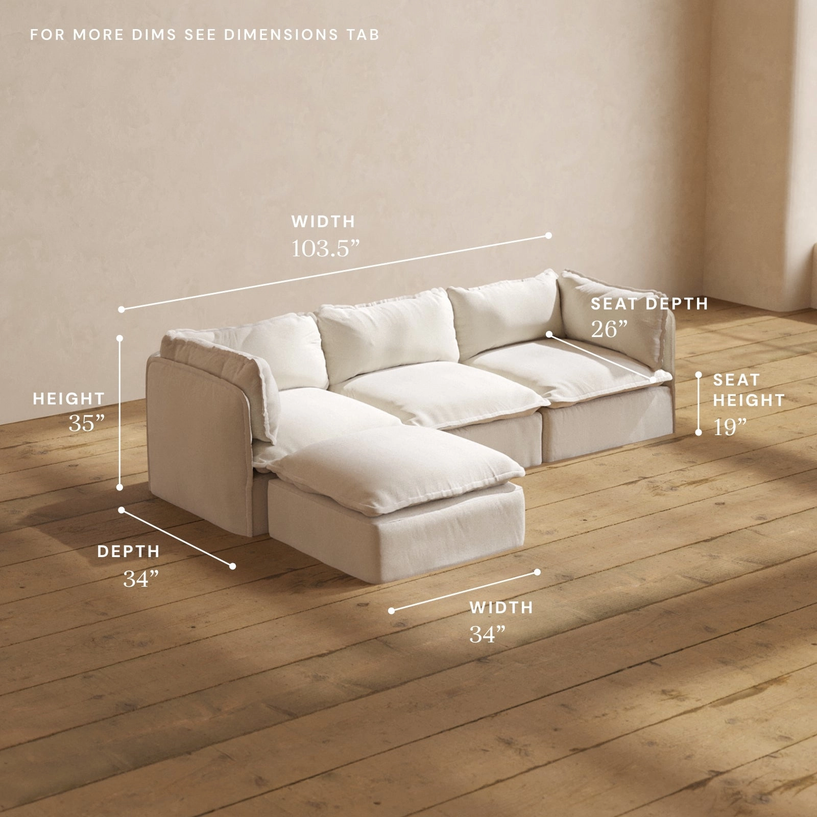 Modular Performance 3-Seater Sectional in Flour | Deluxe Blend