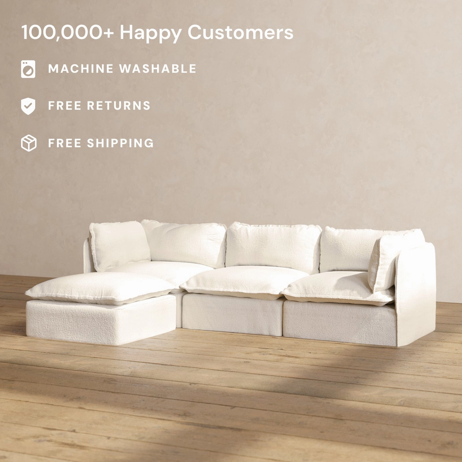 Modular Performance 3-Seater Sectional in Mousse | Relaxed Blend
