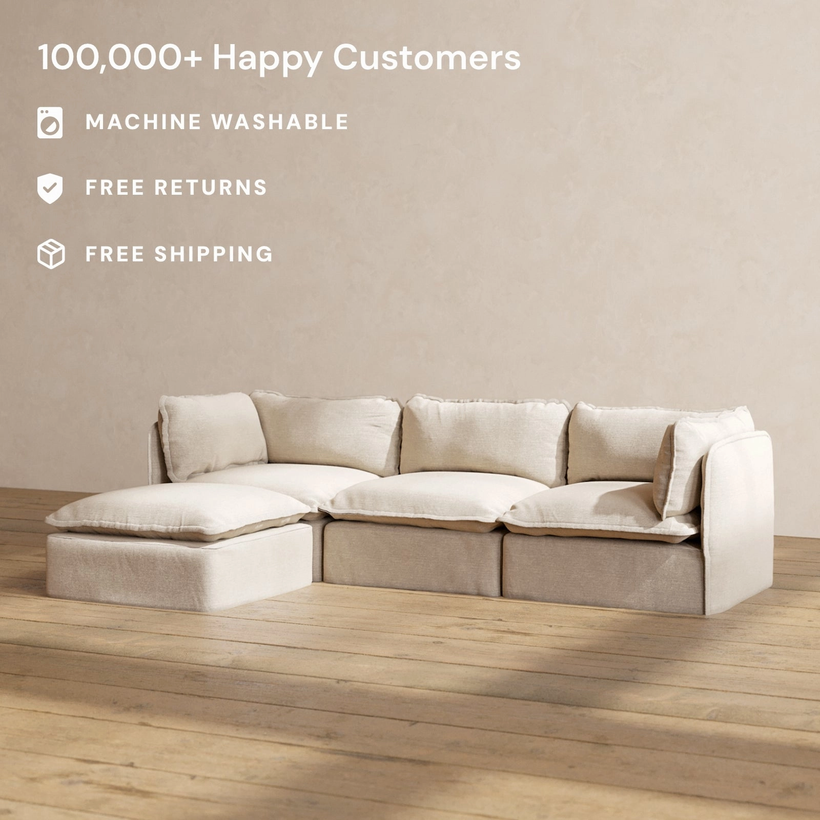 Modular Performance 3-Seater Sectional in Oat | Deluxe Blend