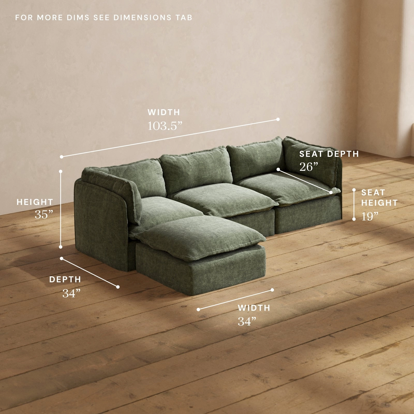 Modular Performance 3-Seater Sectional in Willow | Relaxed Blend