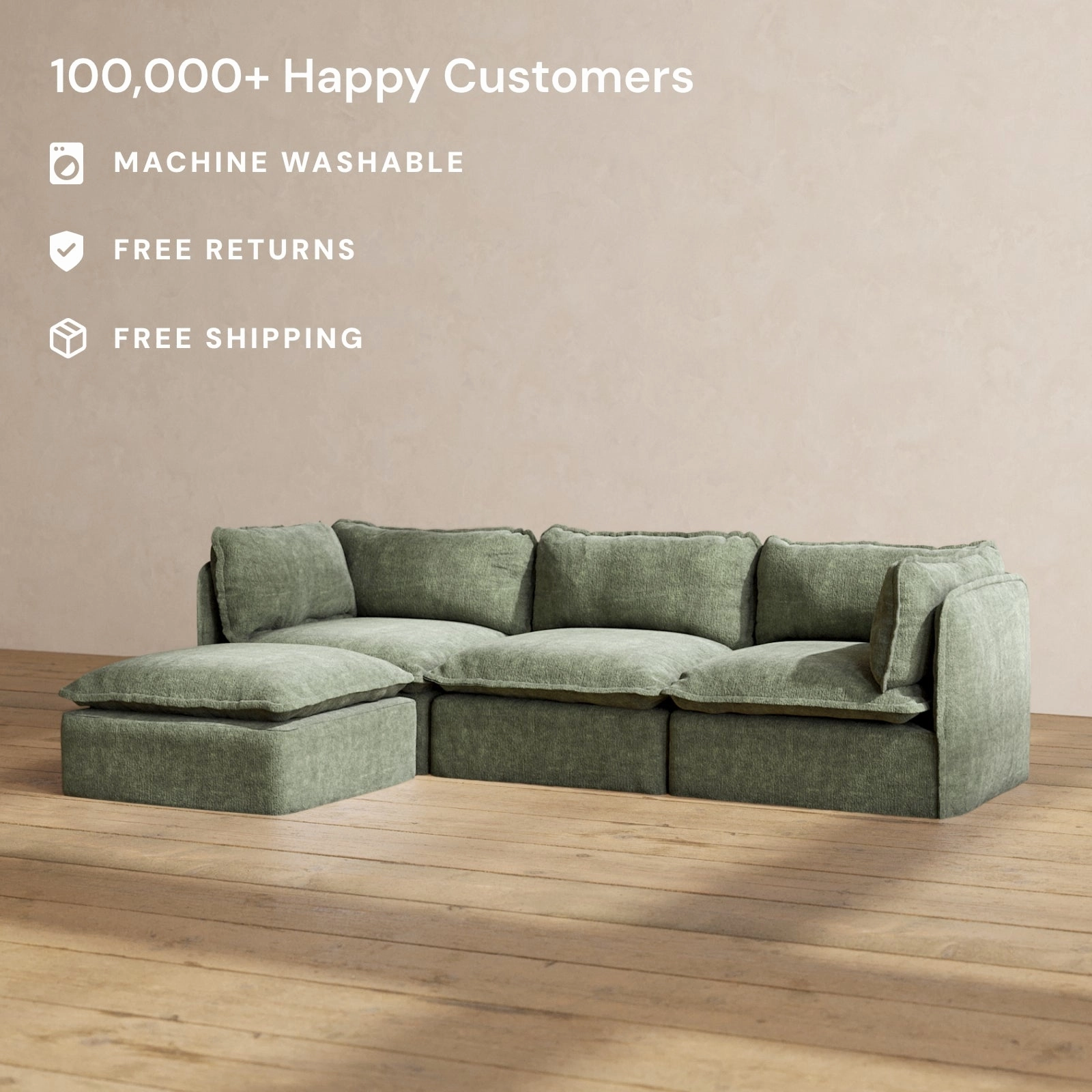 Modular Performance 3-Seater Sectional in Willow | Relaxed Blend