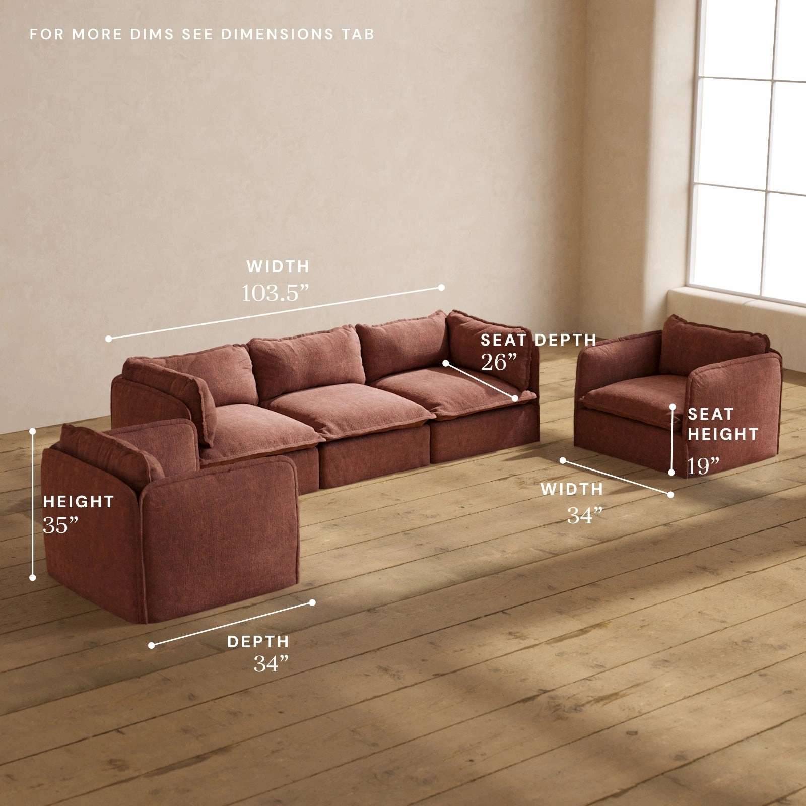 Modular Performance 3-Seater Sofa   Armchair Set in Chestnut | Deluxe Blend