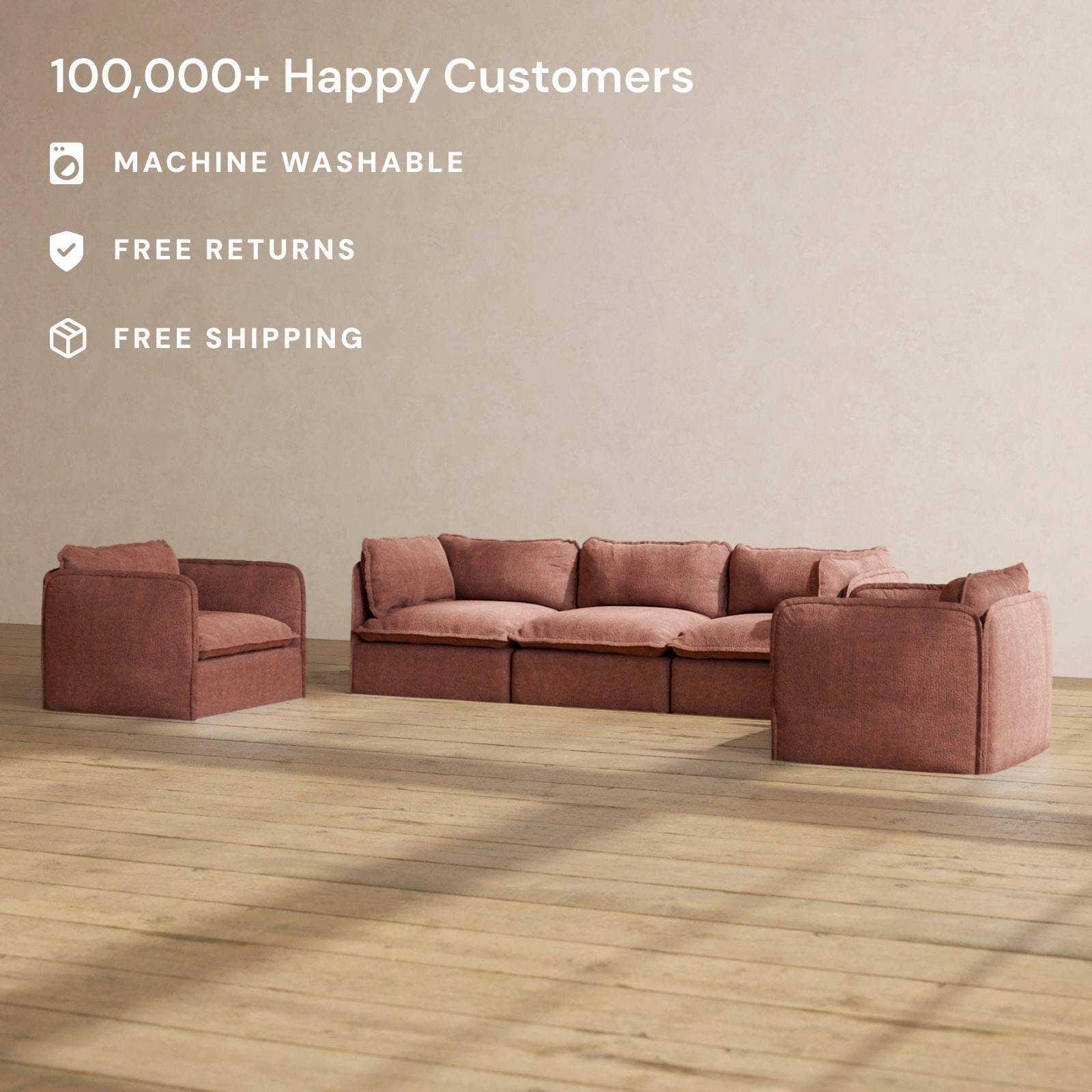 Modular Performance 3-Seater Sofa   Armchair Set in Chestnut | Deluxe Blend