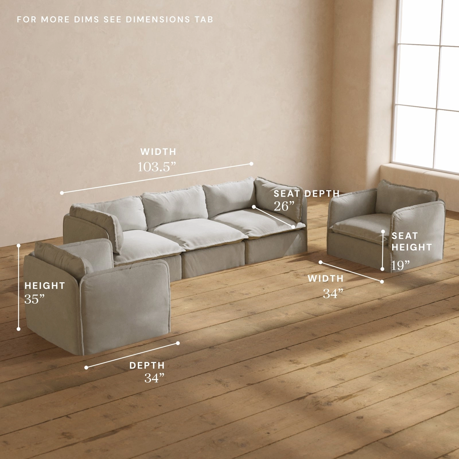 Modular Performance 3-Seater Sofa   Armchair Set in Cloud | Deluxe Blend