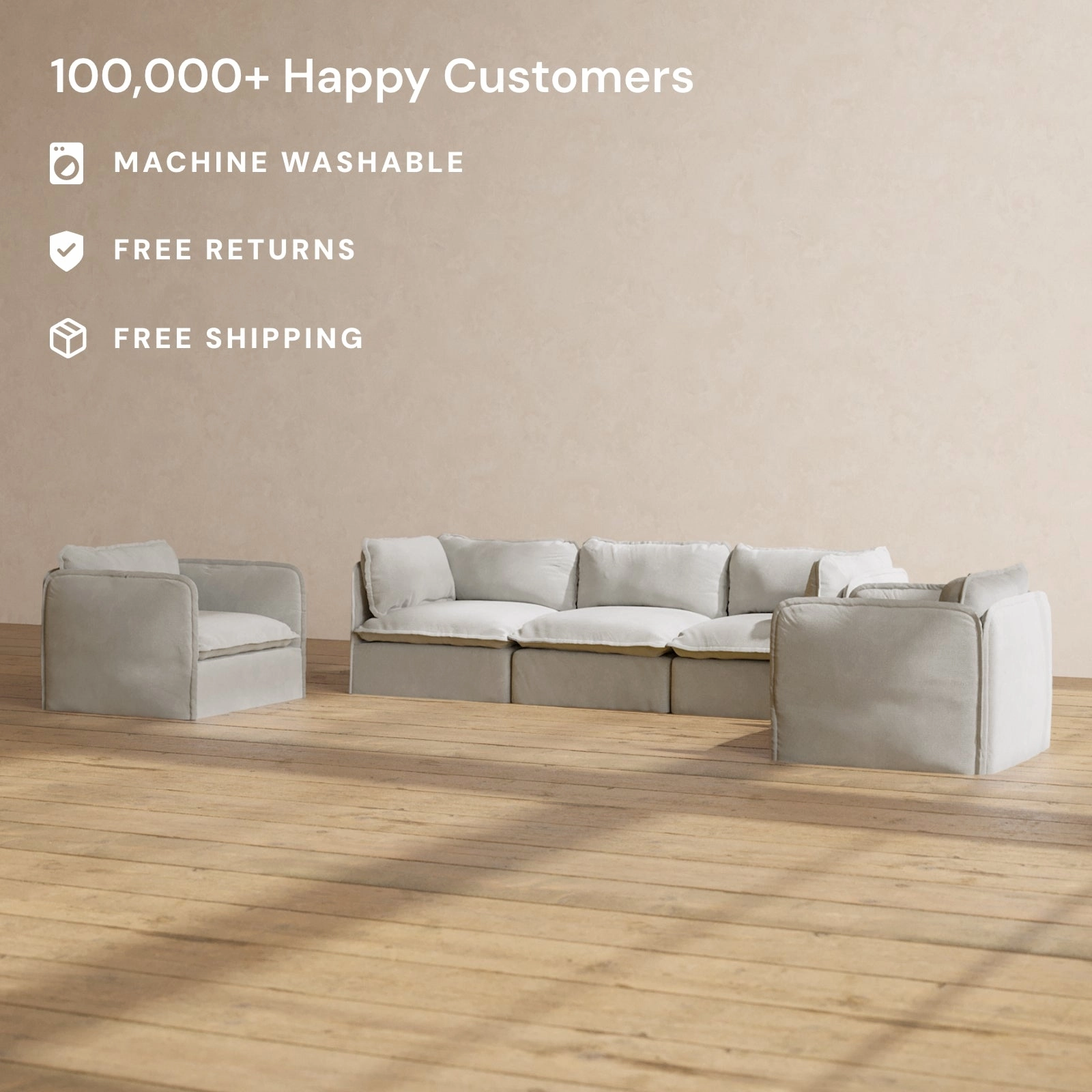 Modular Performance 3-Seater Sofa   Armchair Set in Cloud | Deluxe Blend