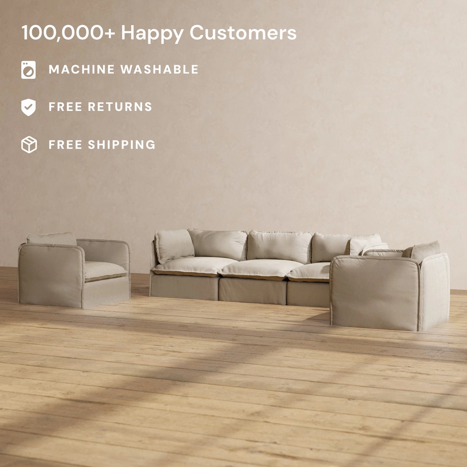 Modular Performance 3-Seater Sofa   Armchair Set in Dune | Deluxe Blend