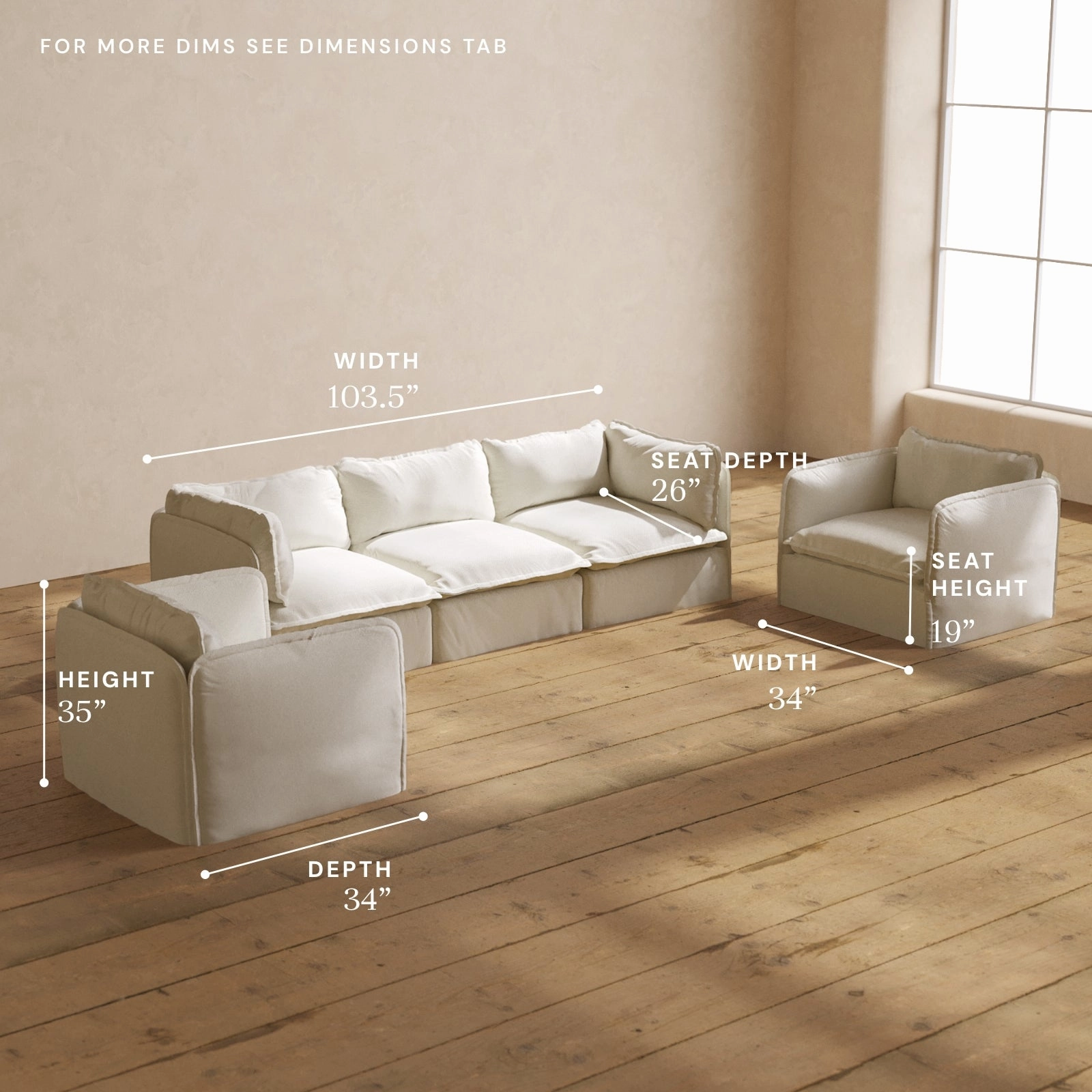 Modular Performance 3-Seater Sofa   Armchair Set in Eggshell | Deluxe Blend