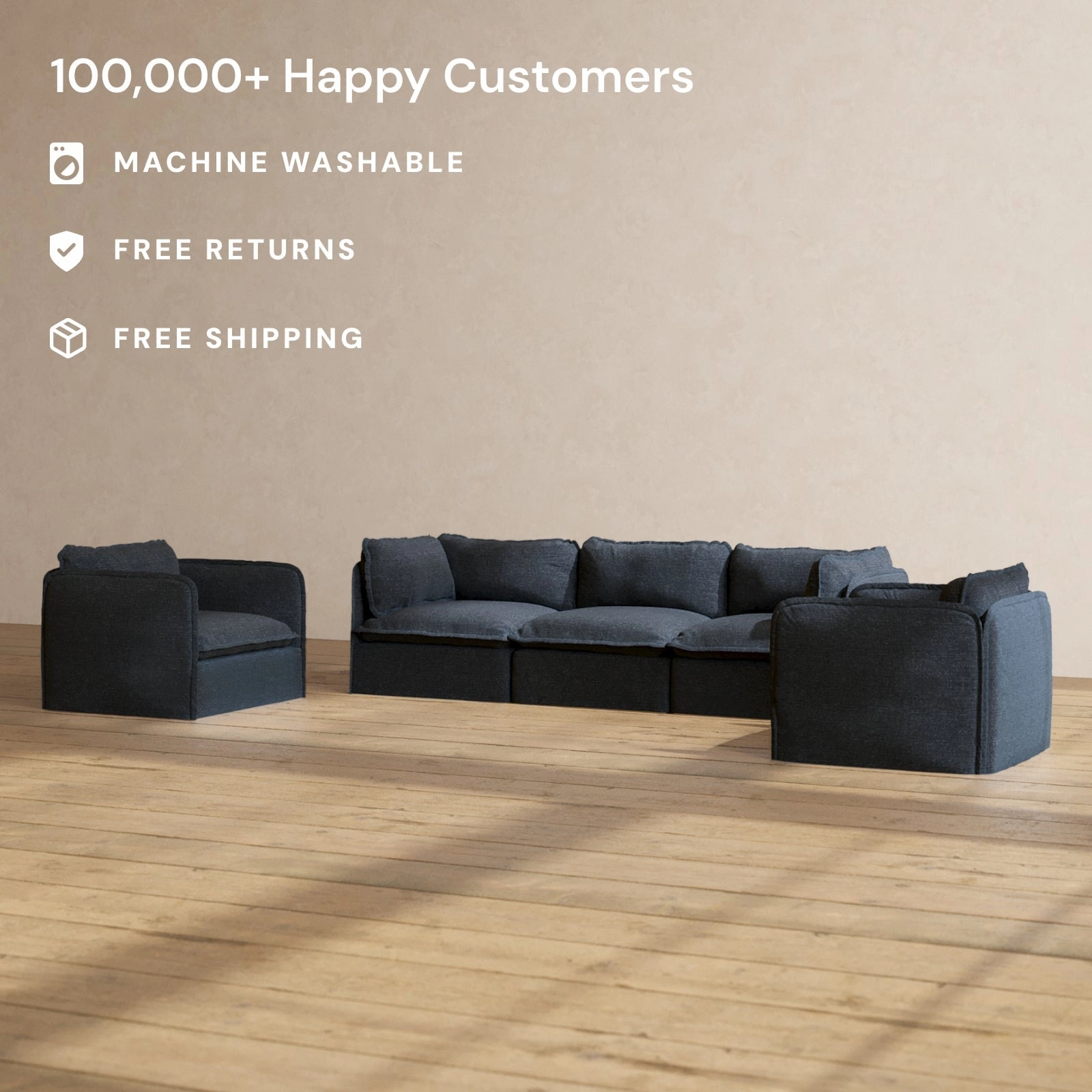 Modular Performance 3-Seater Sofa   Armchair Set in Indigo | Deluxe Blend