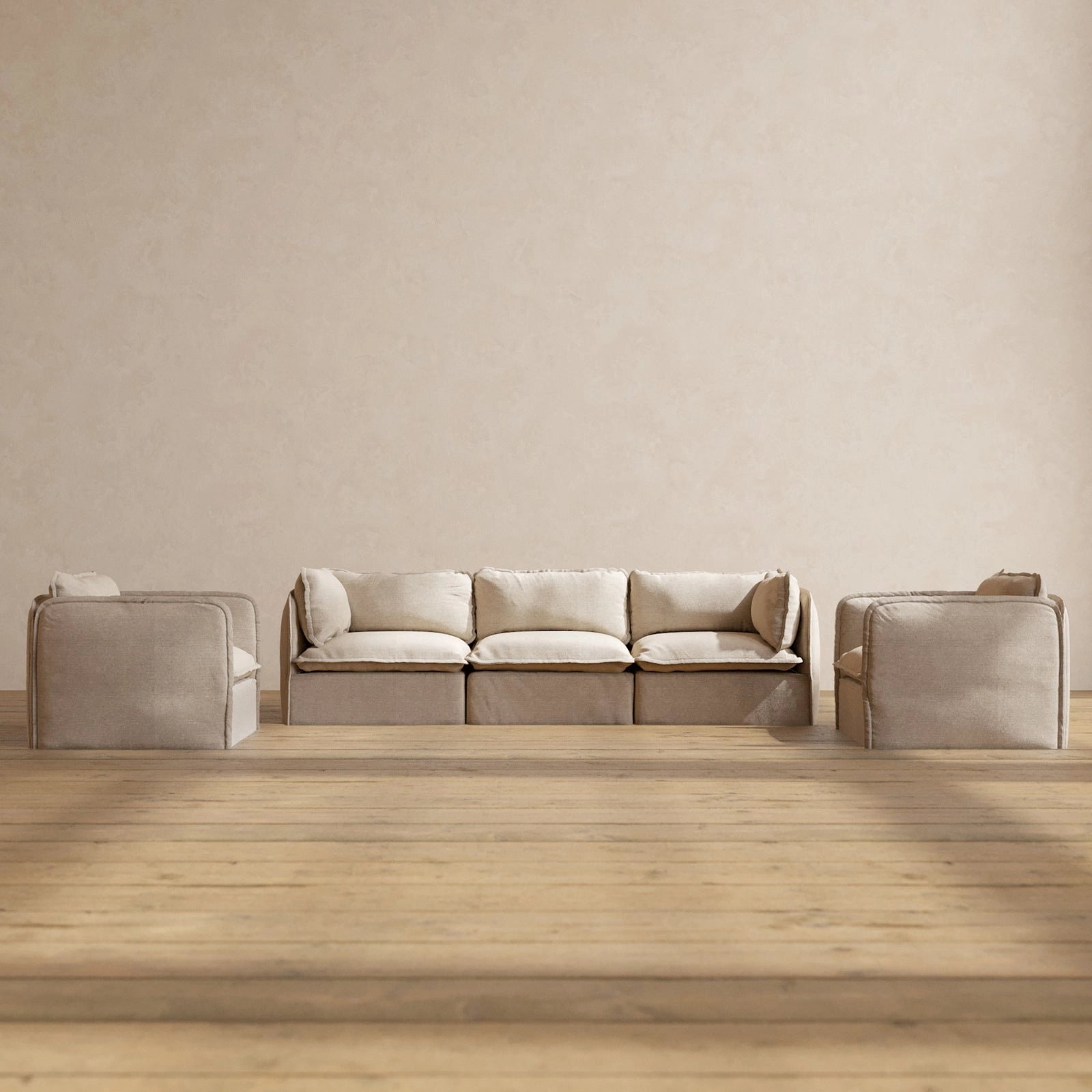 Modular Performance 3-Seater Sofa   Armchair Set in Oat | Deluxe Blend