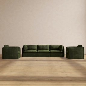 Modular Performance 3-Seater Sofa   Armchair Set in Olive | Deluxe Blend