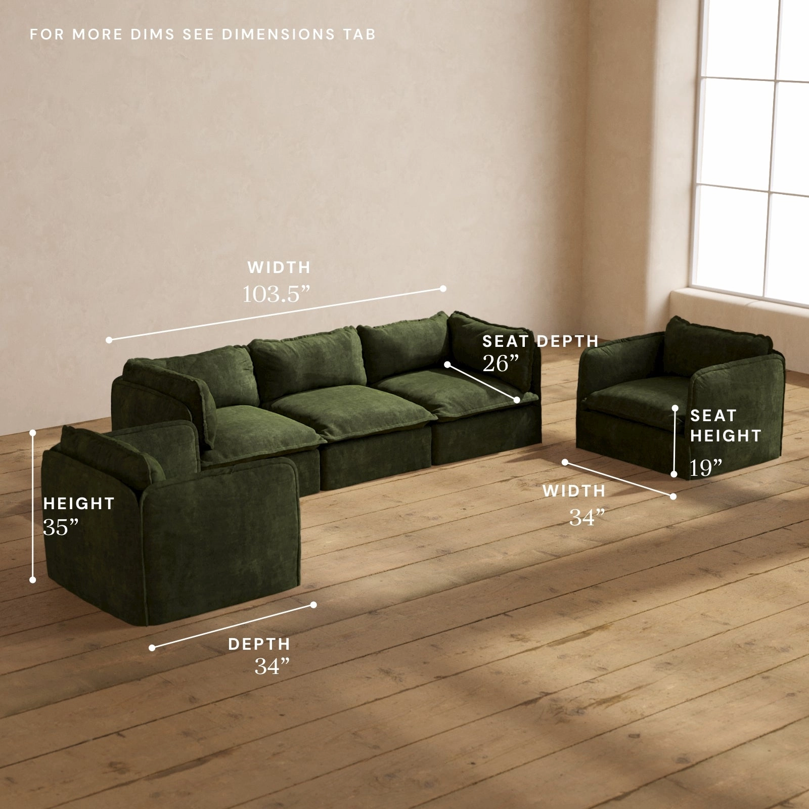Modular Performance 3-Seater Sofa   Armchair Set in Olive | Relaxed Blend